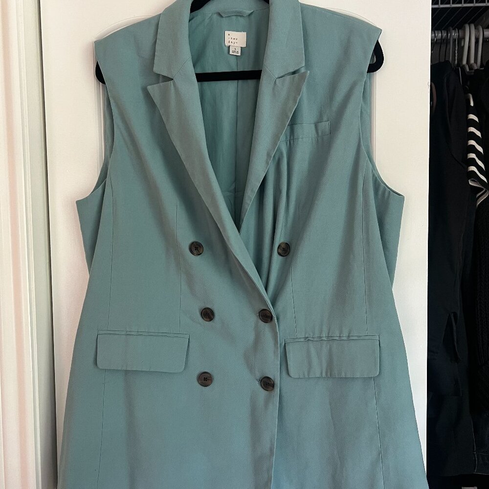 Blue Longline Sleeveless Blazer Vest